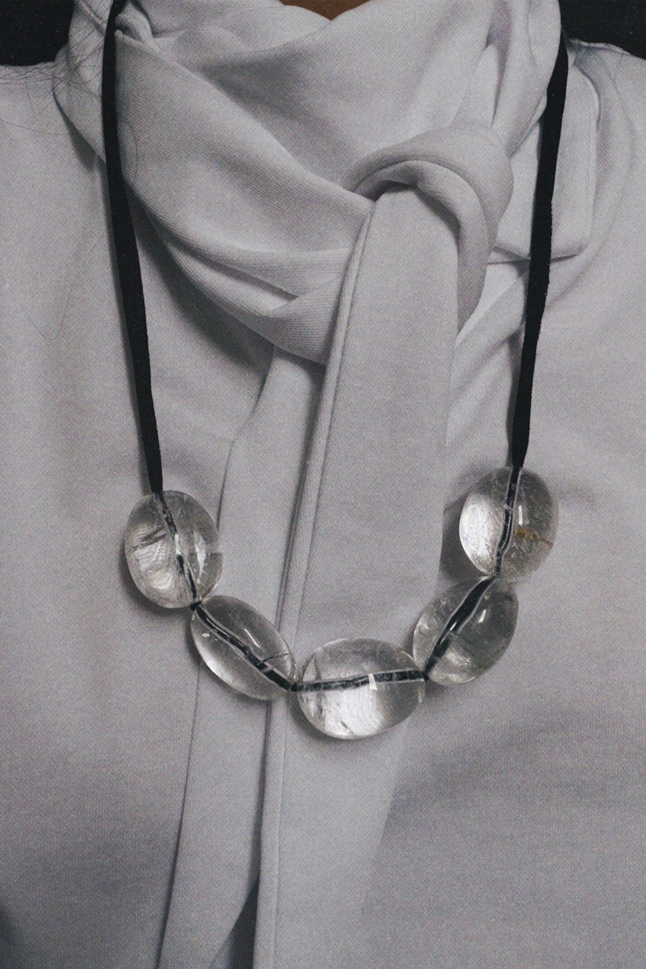 Silk ribbon necklace no. 1 giant crystal rain drops